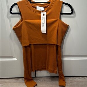 NWT: Tanya Taylor Women Caramel Sanna Top Small Cold Shoulder Long Sleeve Cotton